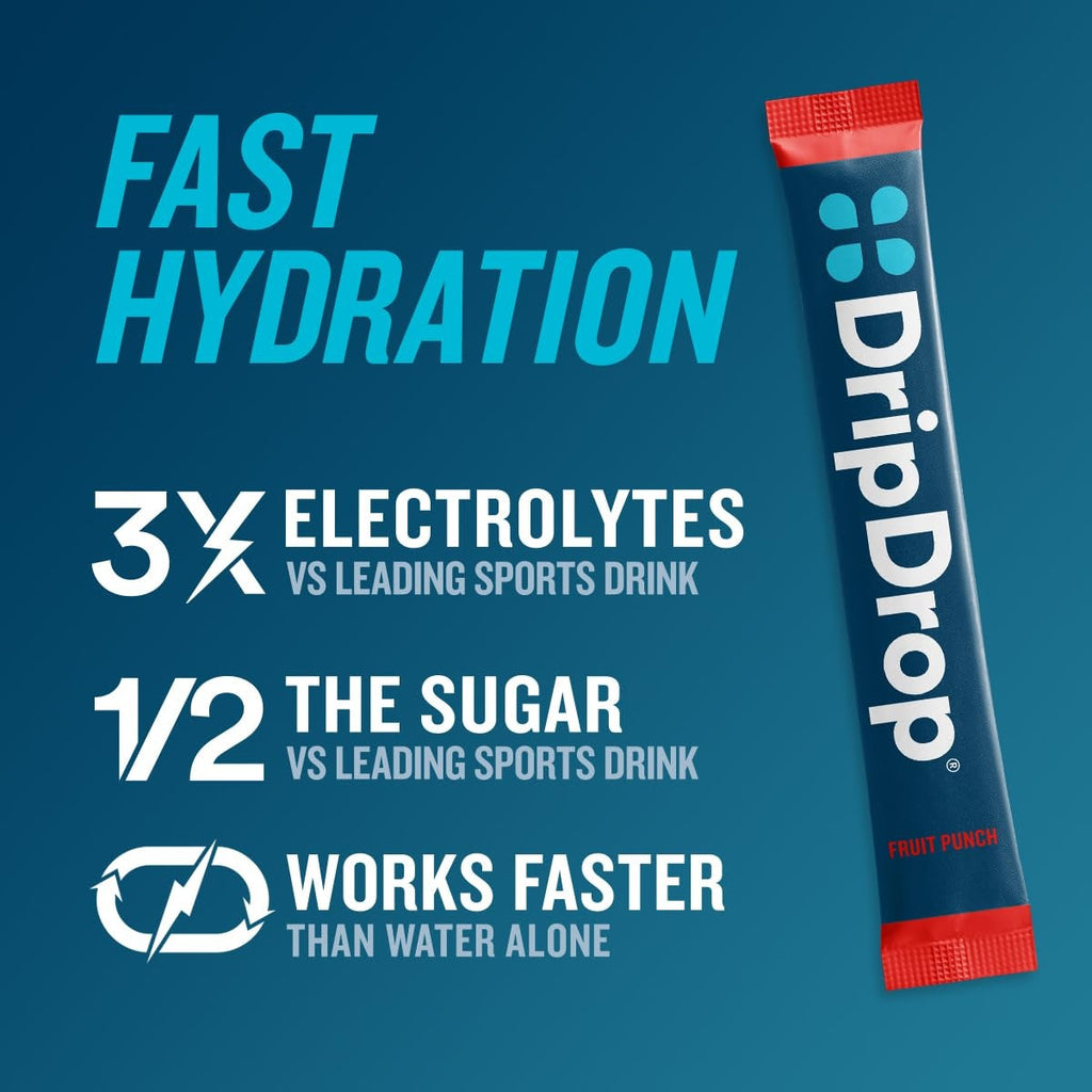 DripDrop Fruit Punch Electrolyte Powder, 8 oz sticks, 32 count